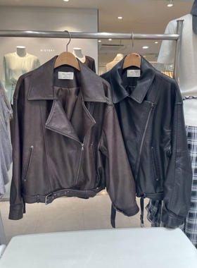 直邮 首尔印象韩代 25fw CELLONA 复古拉链机车PU皮衣外套女
