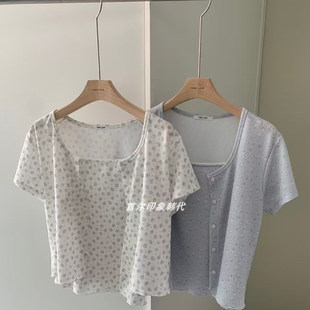 直邮 首尔印象韩代25初夏新款 软妹小清新碎花吊带短袖开衫套装女