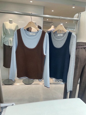 直邮 首尔印象韩代 25fw CELLONA圆领基础长袖打底衫+外搭背心女