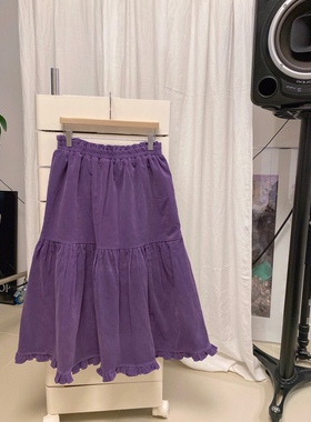 直邮 首尔印象韩代 25fw LETAILOR复古松紧腰紫色灯芯绒A字半身裙