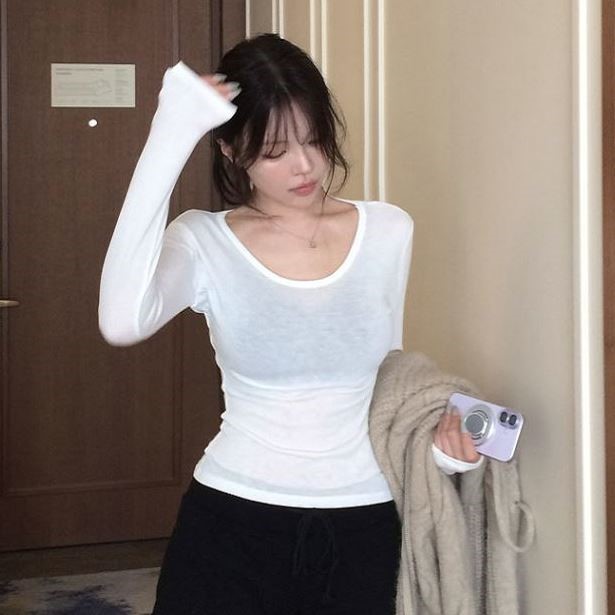 包邮 首尔印象韩代 25秋冬新款 微透薄款弹力长袖打底T恤女