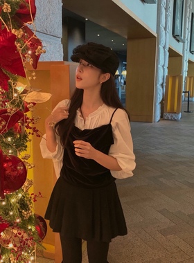 直邮 首尔印象韩代 25fw MIEL温柔黑色丝绒可爱外搭小吊带女秋冬