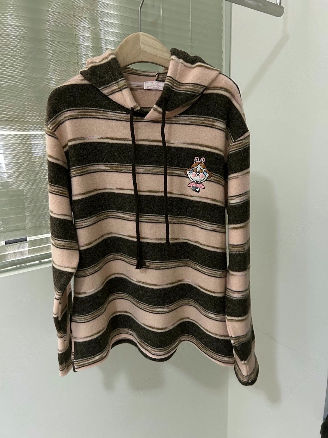 直邮 lakerr正品 25fw 韩代 加厚磨毛条纹刺绣娃娃宽松连帽T恤女