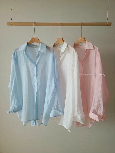 BRING 首尔印象韩代 26ss 清爽竖条纹后开叉天丝防晒长袖衬衫夏新
