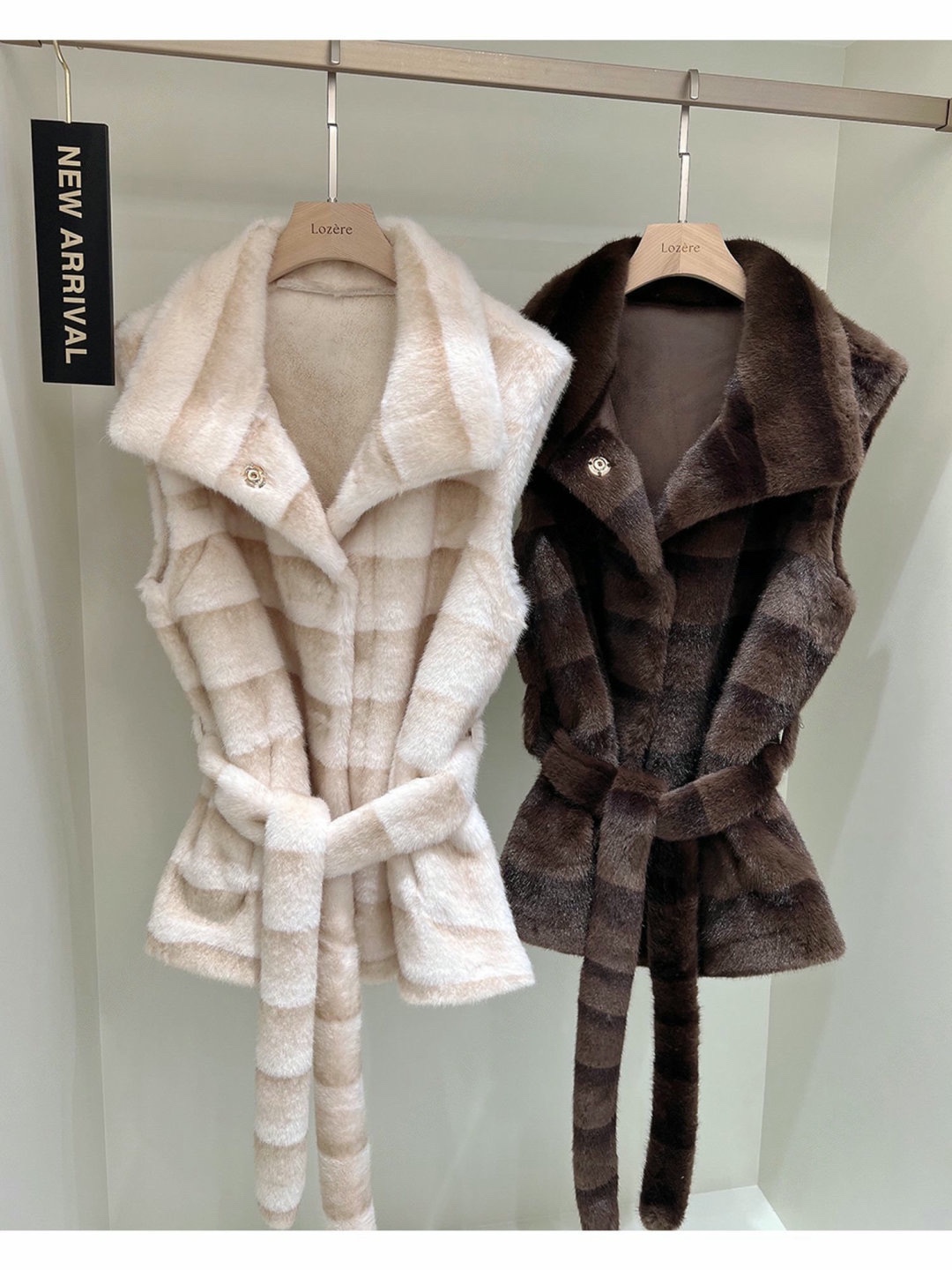 直邮 首尔印象韩代 25fw 复古老钱风仿水貂绒环保皮草外套马甲女