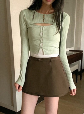 直邮 首尔印象韩代 25fw needmore 镂空设计修身显瘦长袖T恤女