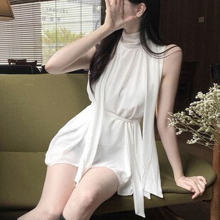 直邮 首尔印象韩代 换乘恋爱4贤智同款 女人味飘带收腰无袖衬衫