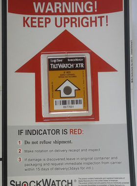 TILTWATCH防倾防倾斜标签倾倒显示标贴 倾角标识物流不干胶标签