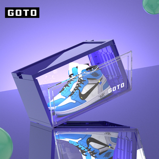 架防尘脏鞋 GOTO灯光声控亚克力鞋 盒发光球鞋 透明收纳盒AJ展示鞋 墙