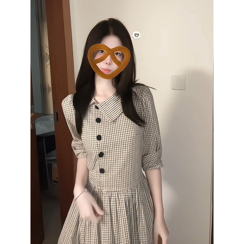 rorosheep【岛屿诗集】精梳澳棉格子连衣裙女秋季复古高级感裙子