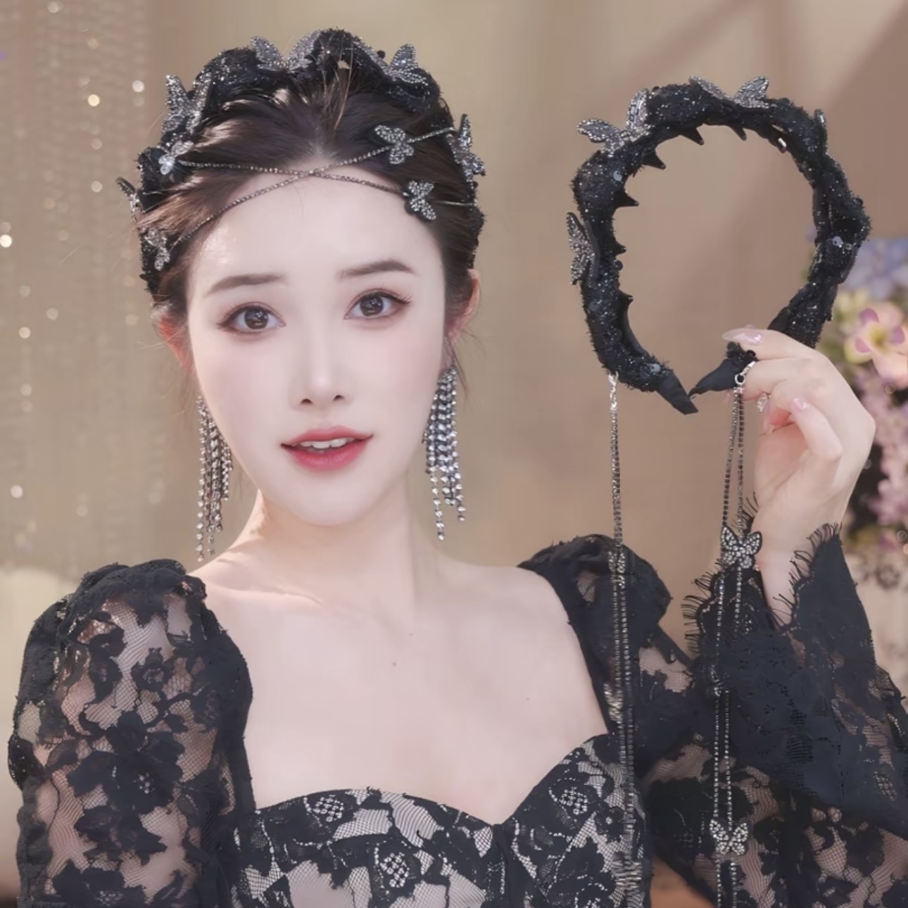 【璀璨蝴蝶】流苏可拆卸秋季新款2025原创设计休闲风增高颅顶发箍