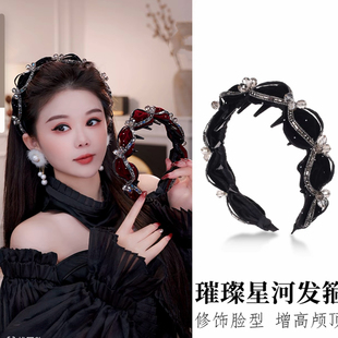 新款重工璀璨星河发箍波浪日常秋冬丝绒款头箍增高颅顶显发量发饰