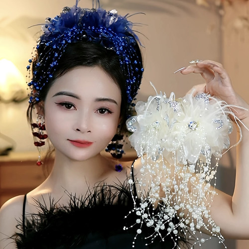 新款（蓝色妖姬）韩式复古百搭流苏花朵抓夹时尚鲨鱼夹显发量发夹