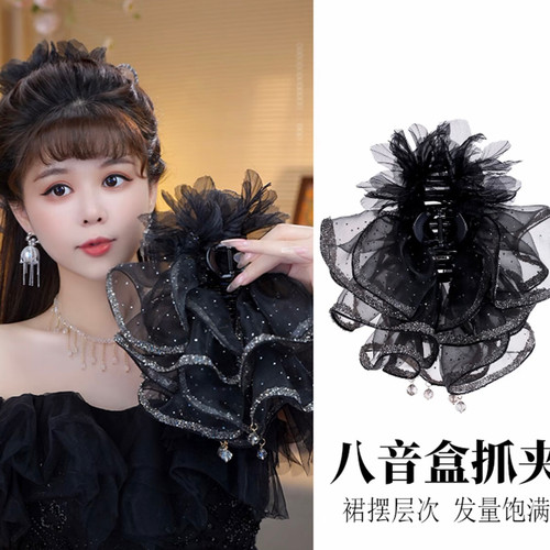 旋转八音盒鲨鱼夹精致百搭高级发饰纯手工鱼尾设计优雅轻奢发夹女