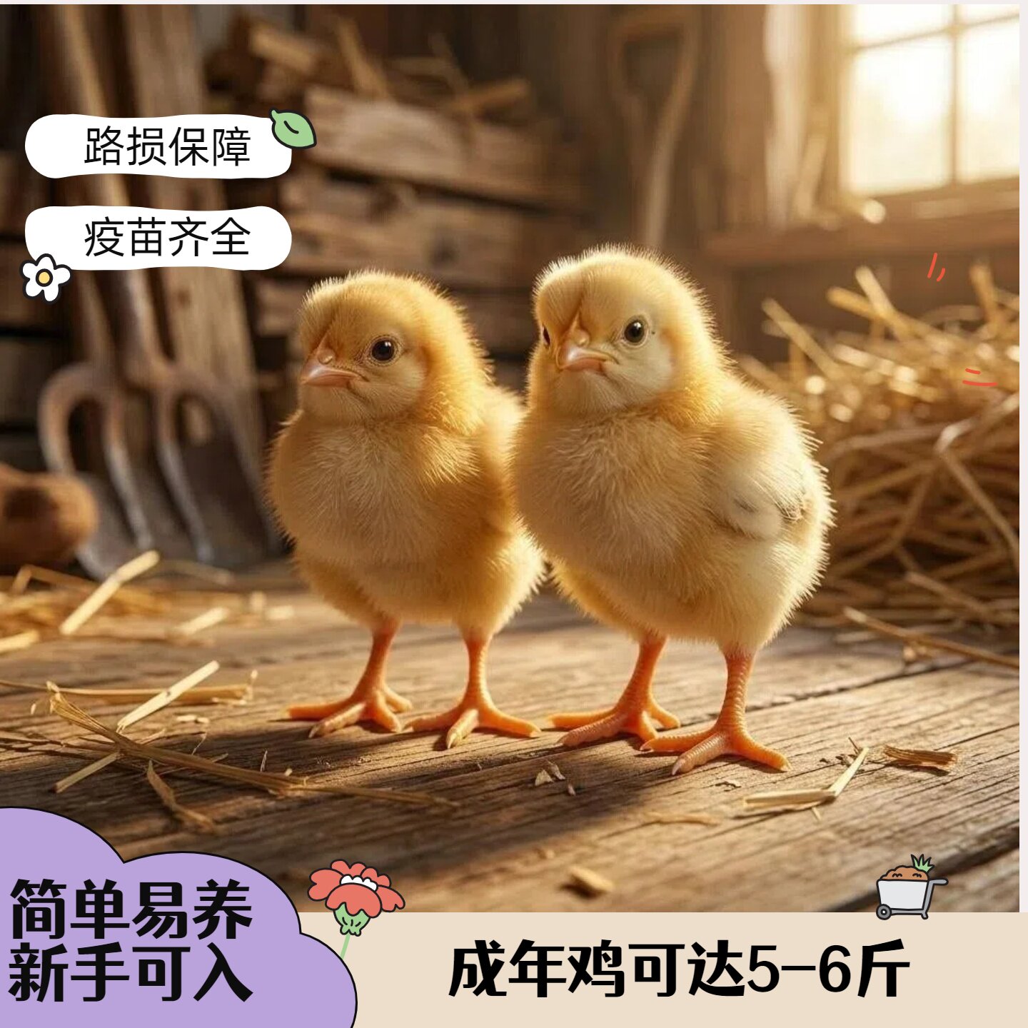 活体三黄鸡小苗新手易养疫苗齐全路损保障成年鸡5-6斤