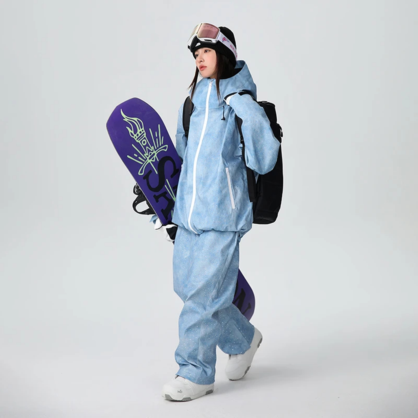 雪怡派单板3L牛仔闪钻滑雪服男女加绒防水全压胶双板滑雪衣裤套装