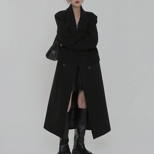 夹棉加厚呢子大衣女长款毛呢外套