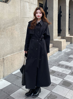 2026春季新款黑色风衣外套女高个子长款双排扣收腰显瘦高级感大衣