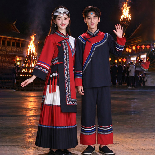 彝族大摆裙少数民族成人服装女云贵四川凉山彝族火把节演出服旅拍
