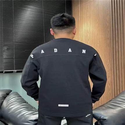 秋季新款男士字母印花拼接长袖圆领卫衣潮牌简约时尚百搭打底上衣