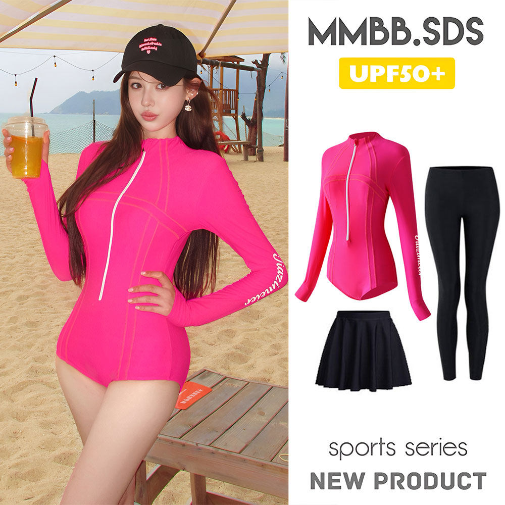 尾波冲浪高领泳衣女长袖长裤专业防晒UPF50+连体速干潜水服水母衣