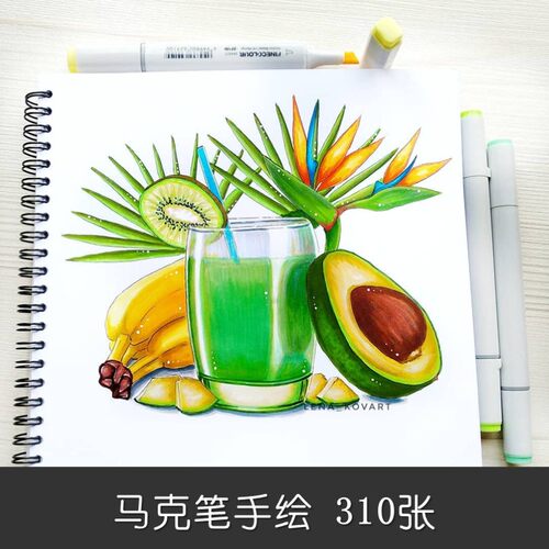A855手绘设计素材马克笔艺术绘画素材水果蔬菜彩色插画设计元素