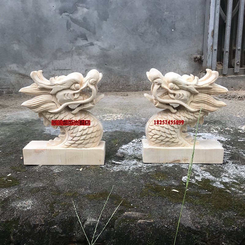 东阳木雕手工松木立体雕刻龙头正面龙头定做楼梯扶手盘龙厂家直销