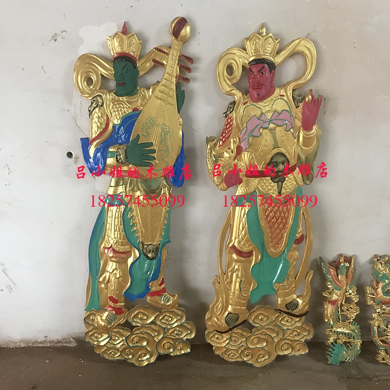 东阳木雕四大神像彩绘实木浮雕大尊门神实木人物雕刻方形装饰定做