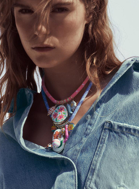 多层叠戴项链ZA夏季新款手工个性夸张彩球珊瑚小鱼吊坠项链度假风