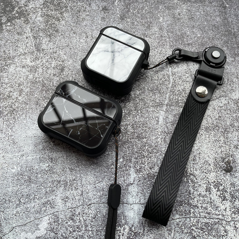 简约大理石AirPods3代保护套Pro玻璃适用苹果2代无线蓝牙耳机软壳