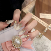 甲片可重复使用美甲 带钻日常穿戴甲中长款 纯欲香槟 法式