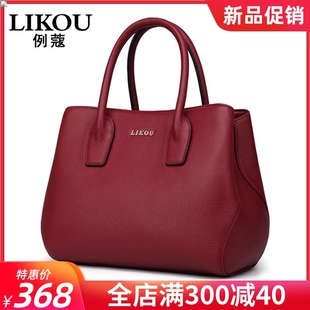 头层牛皮女士包女包时尚大气中年喜婆婆手提包红色结婚真皮妈妈包