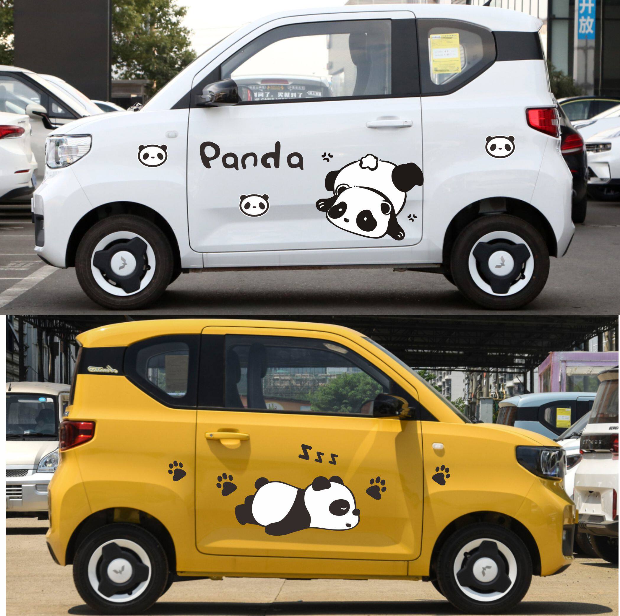 五菱宏光miniev车身贴纸gb可爱熊猫花花车贴个性定制拉花装饰贴画