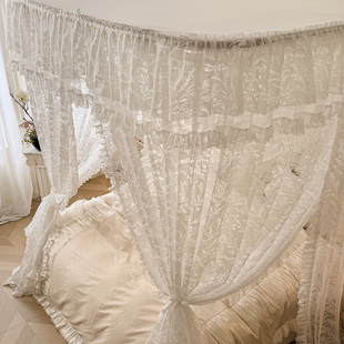 新款高级法式蕾丝U型导轨蚊帐家用卧室三开门宫廷防尘顶床幔升降