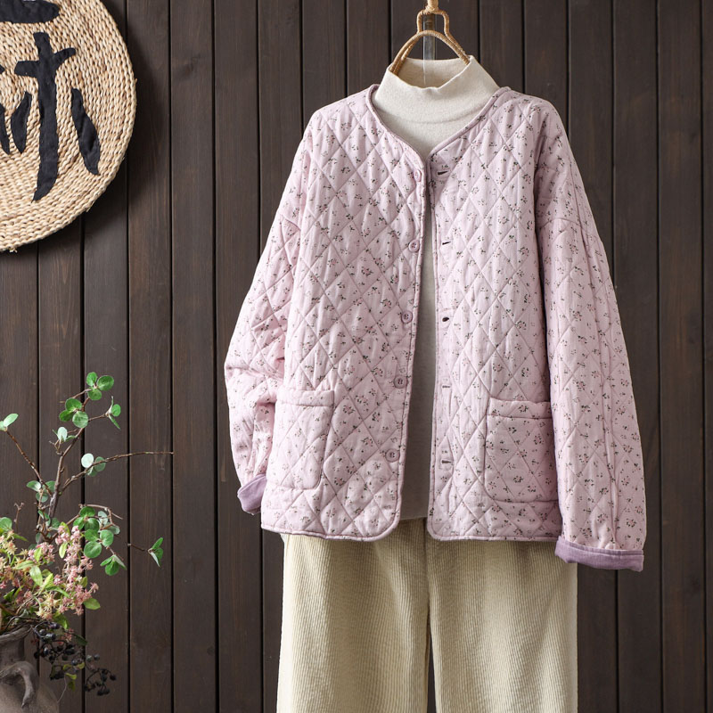 复古碎花棉衣洋气灯芯绒棉袄外套