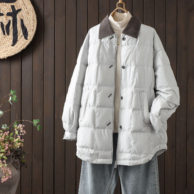 韩版90白鸭绒轻薄中长款羽绒服女