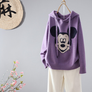 2024秋冬新款文艺宽松卡通连帽针织毛衣女休闲百搭套头衫显瘦上衣