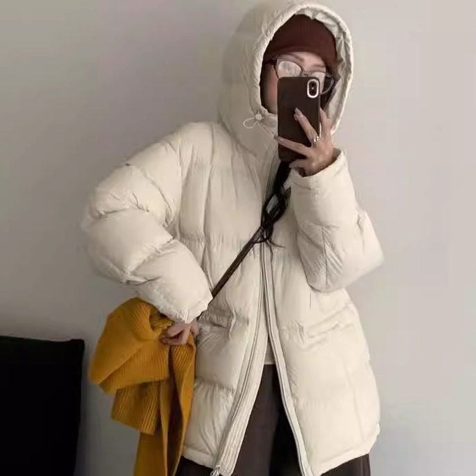 韩版气质羽绒服中长款白鸭绒外套