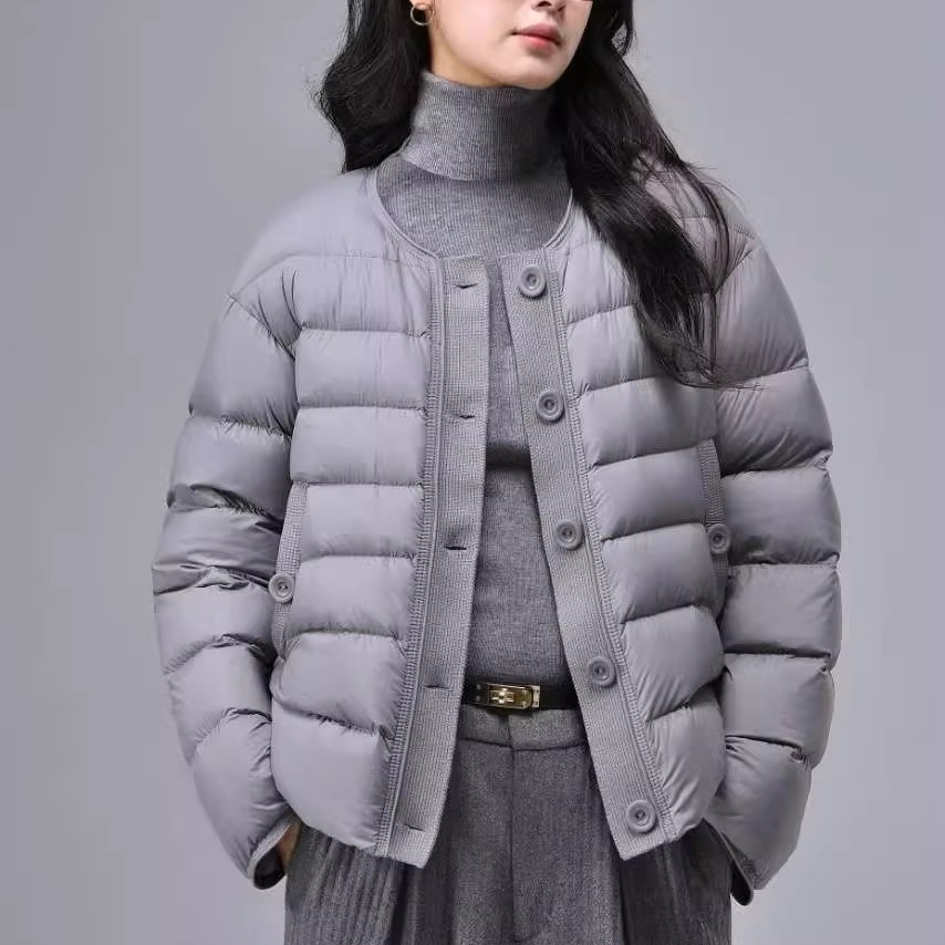 针织拼接羽绒服白鸭绒排骨服外套