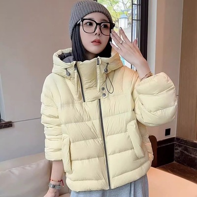 新国标90白鸭绒连帽羽绒服短外套