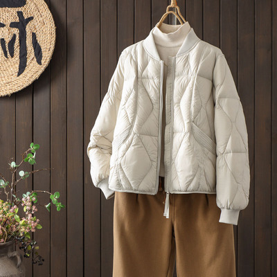 棒球领90白鸭绒轻薄羽绒服短外套
