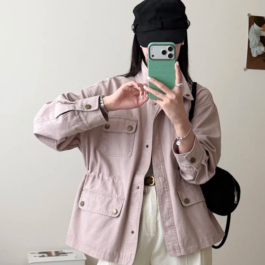 韩版立领工装夹克宽松外套上衣女