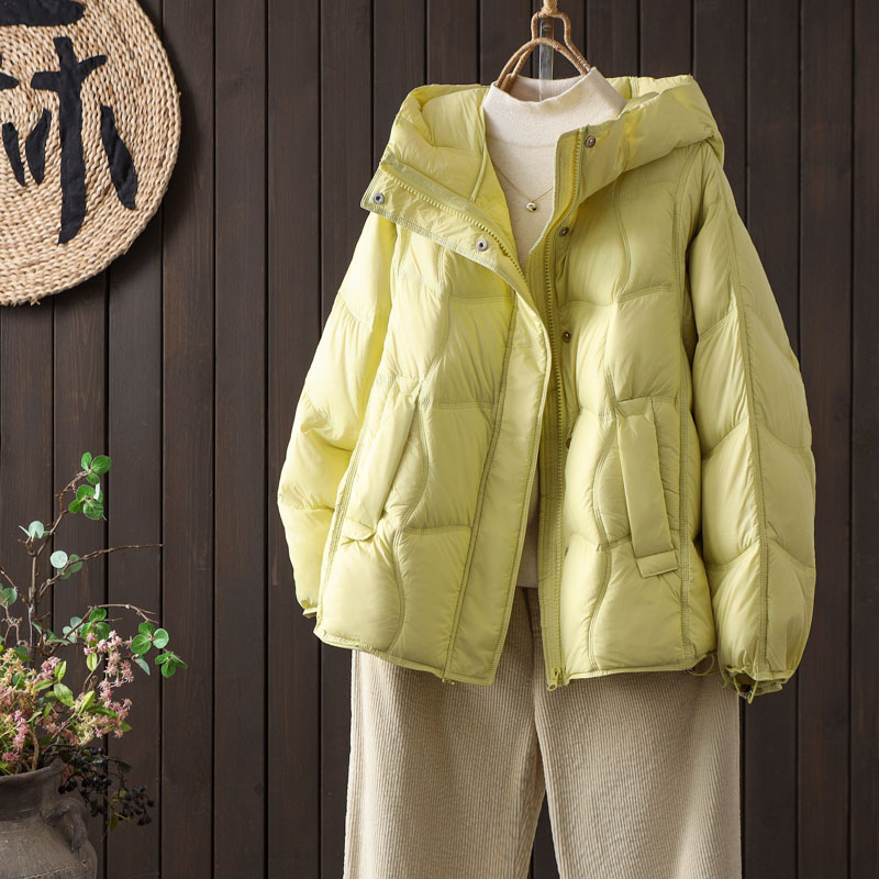 90白鸭绒连帽羽绒服面包服外套女