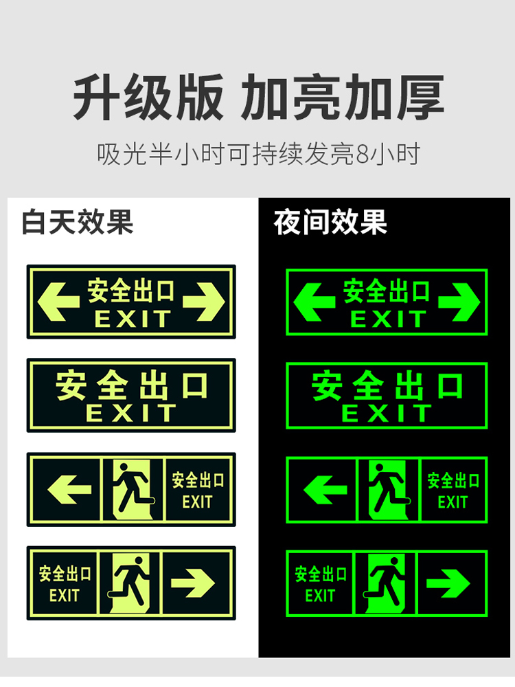 安全出口地贴标示牌指示牌消防标识标牌夜光墙贴紧急逃生楼梯通