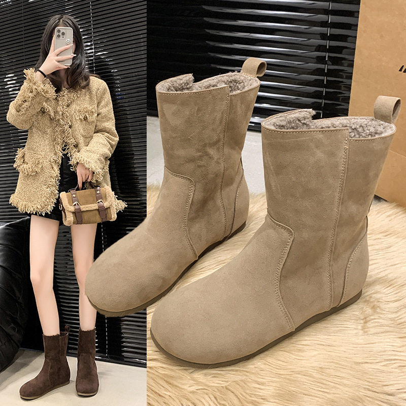 韩版巨好看厚底2025秋冬季新款加绒圆头短筒靴女时尚复古勃肯靴子