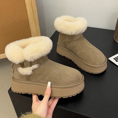 增高厚底雪地靴女2025新款冬季保暖皮毛一体棉鞋爆款百搭短筒靴子