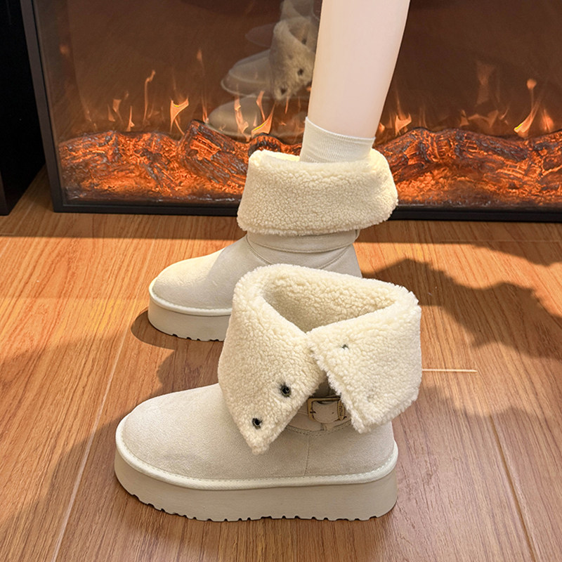 时尚百搭白色两穿马丁靴子女2025年秋冬新款厚底时装短靴雪地靴棉