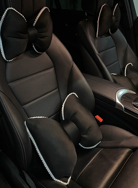 汽车头枕护颈枕一对车载黑色蝴蝶结女生奥迪奔驰车内靠枕腰靠套装