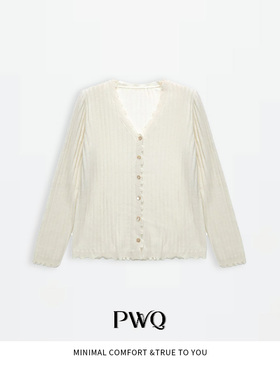 上衣羊绒蚕丝V领单排扣坑条针织衫EEHT-26010440-DZ