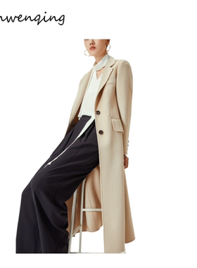 外套大衣长款西装领两粒扣翻口袋侧开叉气质KD-10922
